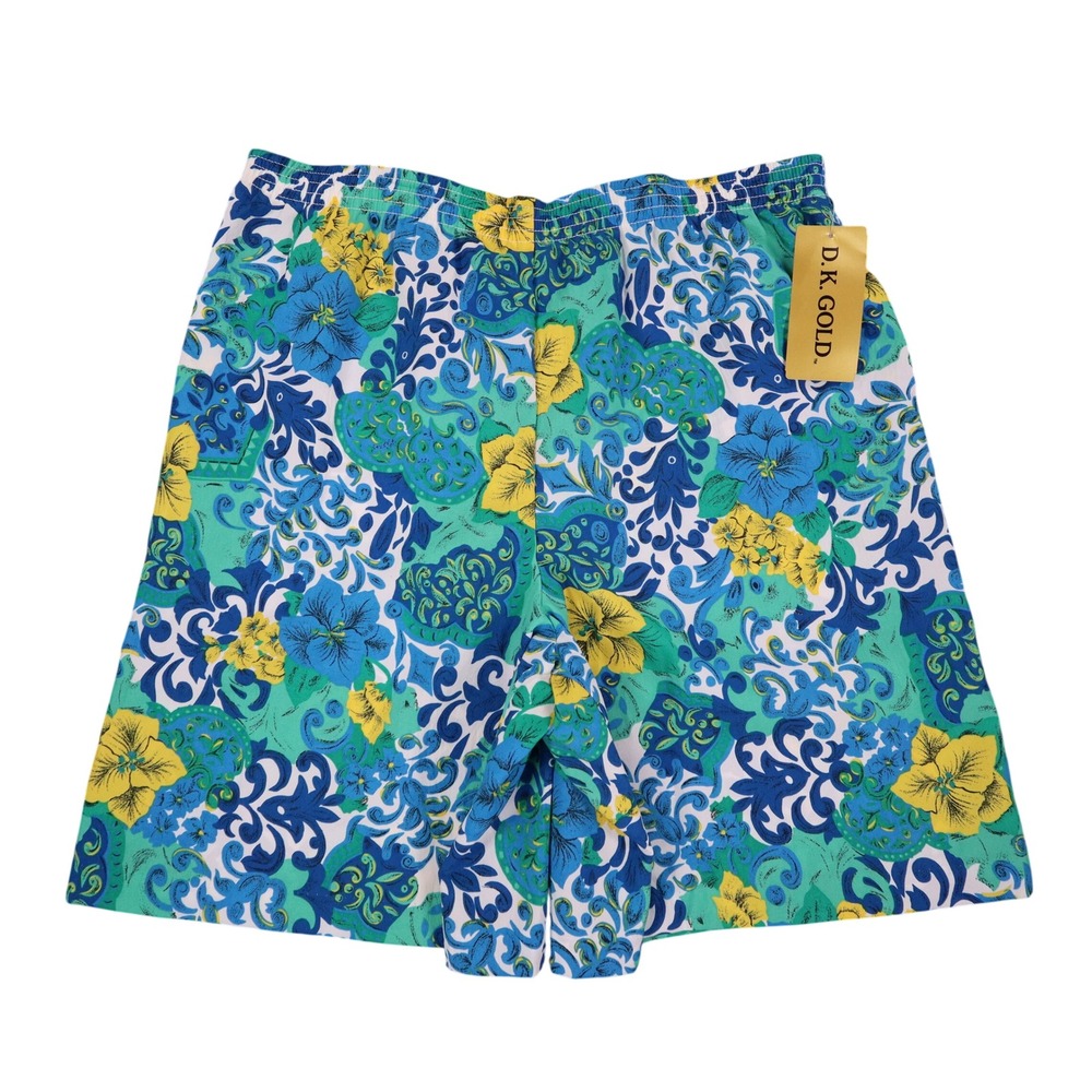 D.K. GOLD Floral Paisley Shorts Womens Medium Vintage 90s Blue Green Made in USA